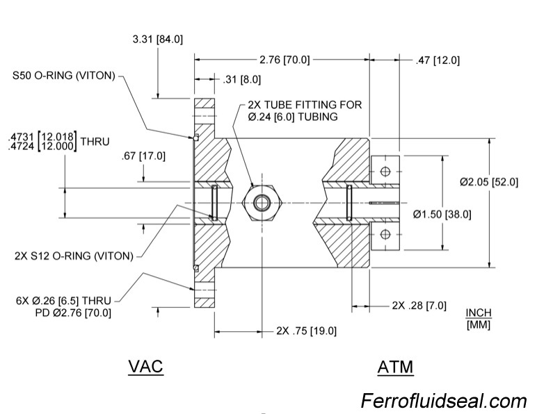 Ferrotec Feedthrough Model HFL-012-MN Ferrofluidic Part Number 133589